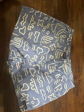 Patagonia Blue & Cream Abstract Print Swim Trunks